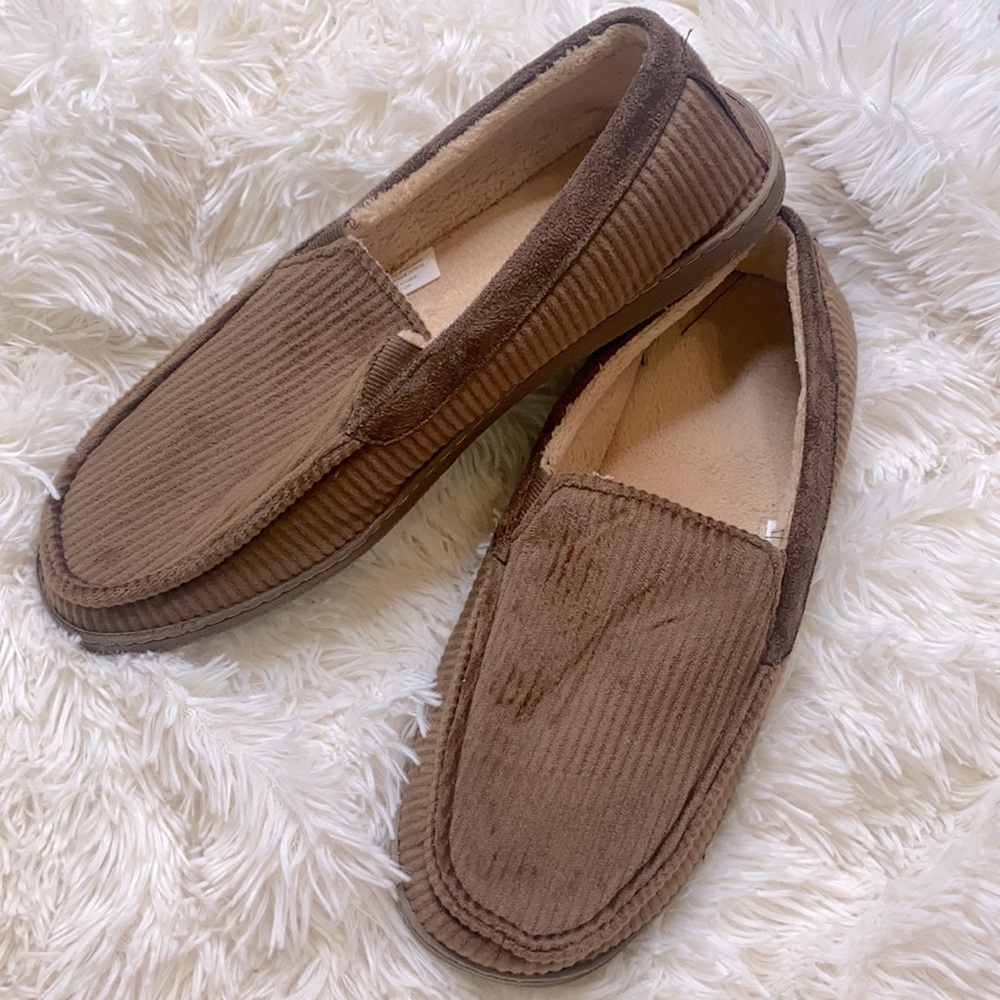 Gold Toe Men's Brown Corduroy Bedroom Shoes Size XL 12-13 Excellent Condition